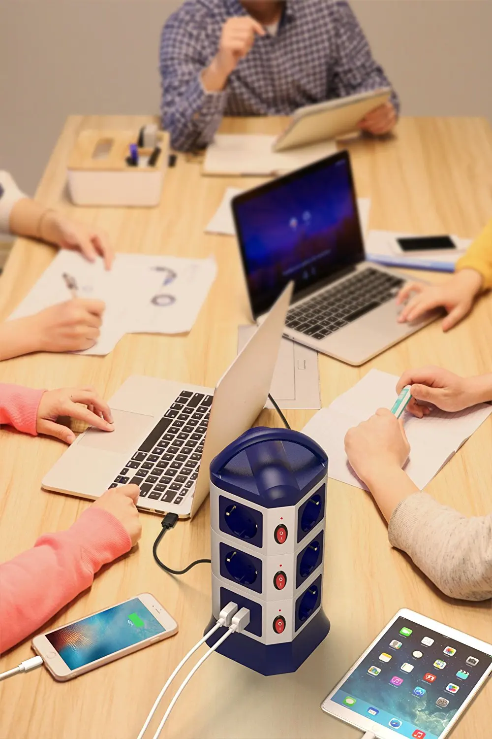 Блок питания Tower, USB розетки 7/11, AC, EU Розетка с USB 2 портами, индивидуально переключаемый выдвижной удлинитель 1,8 м/6 футов