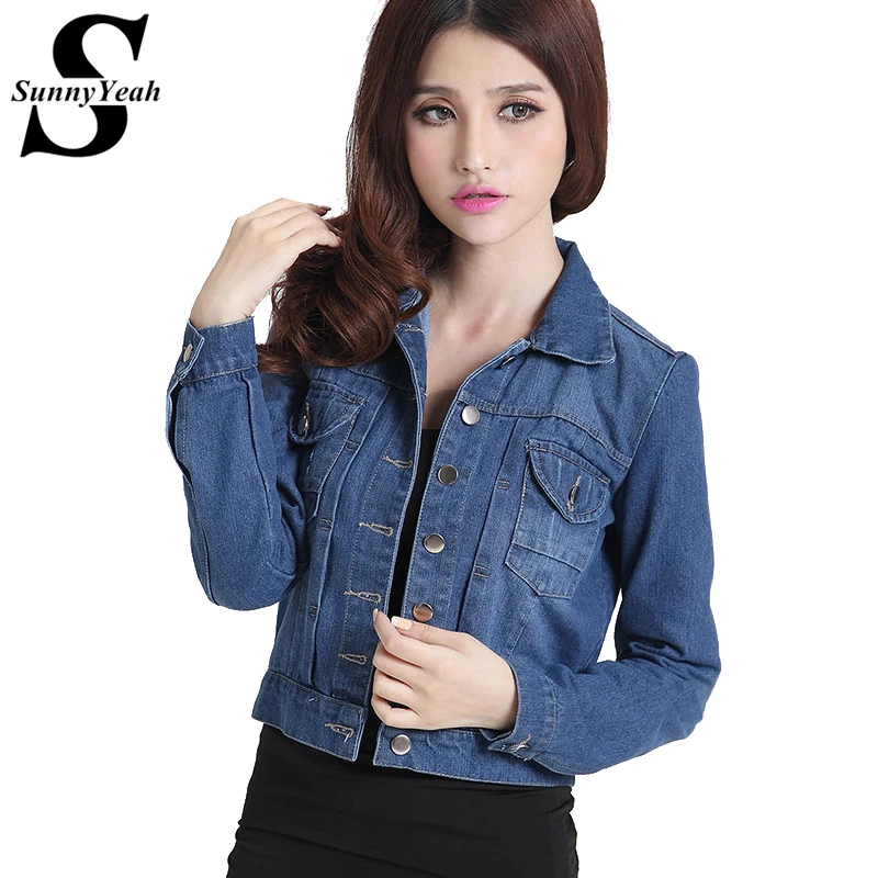 SunnyYeah весенне осенняя женская джинсовая куртка 2017 плюс размер длинный рукав