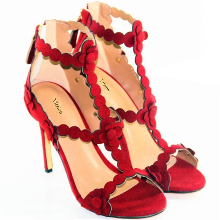 

Olomm New Fashion Women Flower Sandals Sexy Stiletto High Heels Sandals Open Toe Party Wedding Shoes Women US Plus Size 4-10.5
