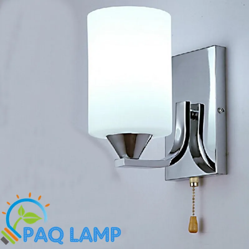 Простая настенная лампа для внутреннего освещения белый стеклянный абажур цепь