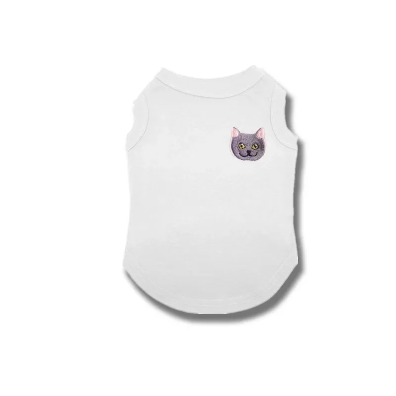 White Blue Cat Модная летняя футболка с котом жилет с французским бульдогом одежда для домашних животных Одежда для собак Одежда для домашних животных Одежда для кошек костюм для мопса GZC03 - Цвет: White Blue Cat
