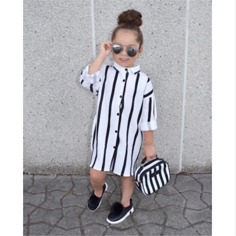 Милые рубашки с длинными рукавами для маленьких девочек полосатая длинная