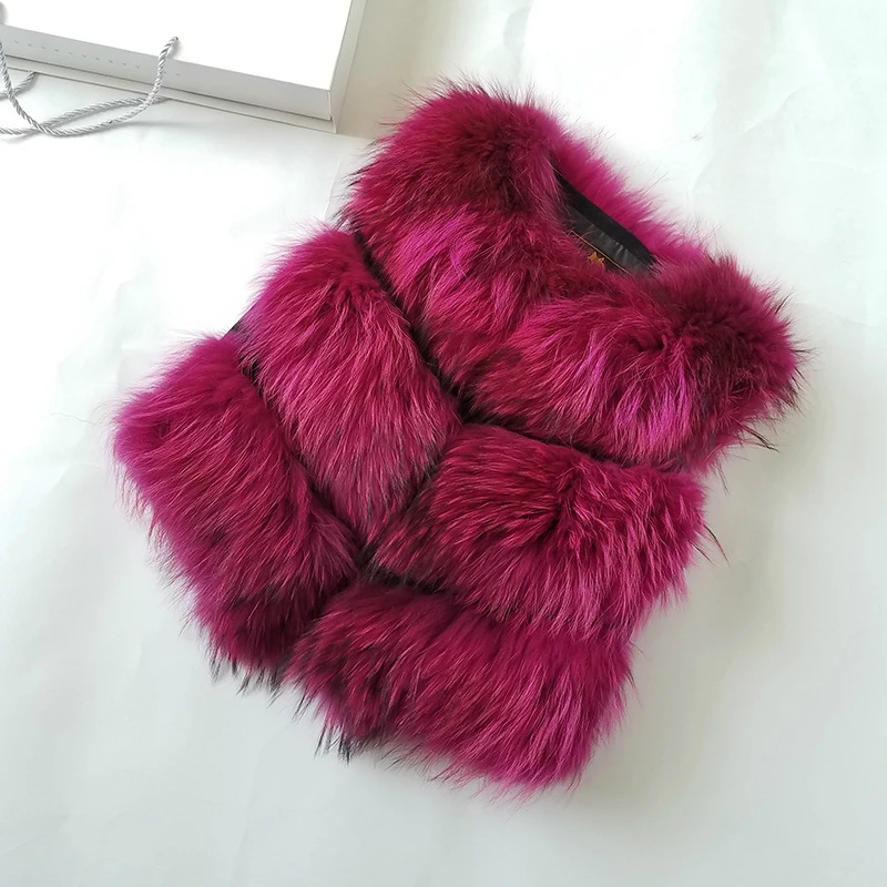 rose red OFTBUY, повседневный меховой жилет, зимняя куртка, пальто для женщин, натуральный мех енота, женский жилет, теплый толстый короткий жилет, женская уличная одежда - Цвет: rose red