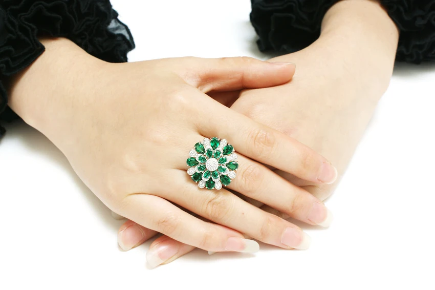 3.7ct Created Emerald Ring Pear Real Pure 925 Solid Sterling Silver Vintage Charm Luxury Jewelry For Women 2018 New Hot Sale | Украшения и