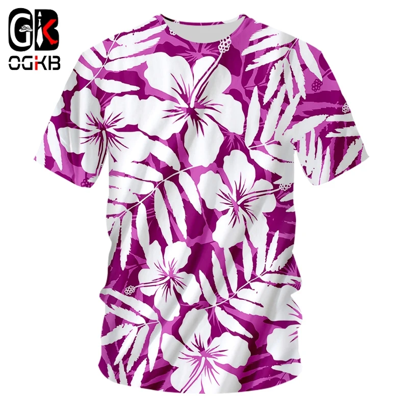 

OGKB T Shirts Hombre New O Neck 3D Tshirt Print Purple Flower Funny 6XL Habiliment Unisex Summer Tee Shirt Drop Ship