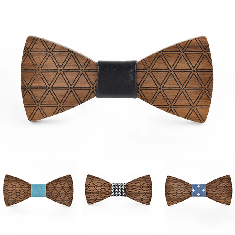 Деревянный галстук-бабочка с треугольным принтом 2017 | Аксессуары для одежды