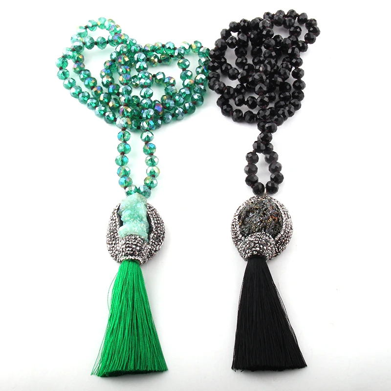 Модные богемные ювелирные изделия ожерелье с натуральной друзой и кисточкой из