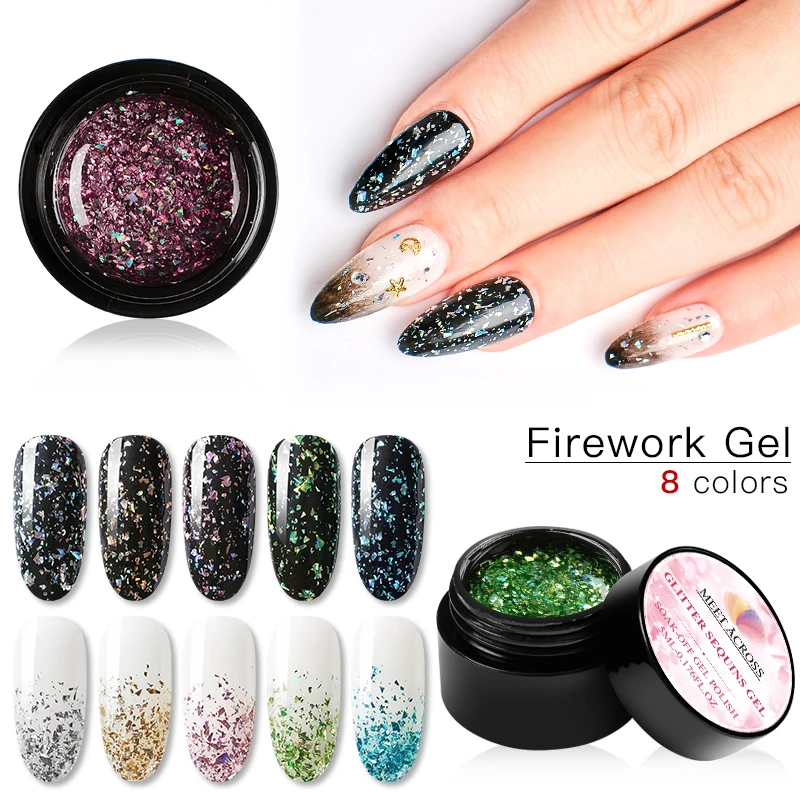 

MEET ACROSS Fireworks Nail Gel Polish 5ml Soak Off UV Nail Gel Polish Glitter Sequins Gel Long-lasting Nail Gel Polish Varnish