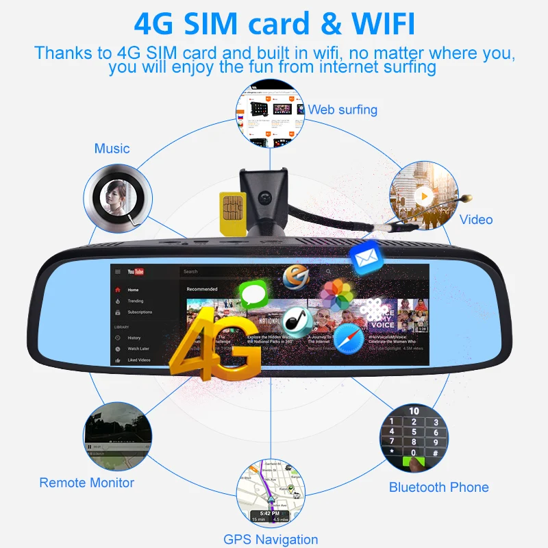Enigor &amp BJ 8 ''зеркало заднего вида Автомобильный видеорегистратор 4G Android 2 ГБ + 32