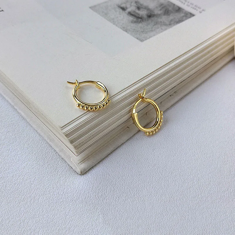 INZATT Real 925 Sterling Silver Geometric Stacked Beads Hoop Earrings For Fashion Women Minimalist Round Fine Jewelry | Украшения и