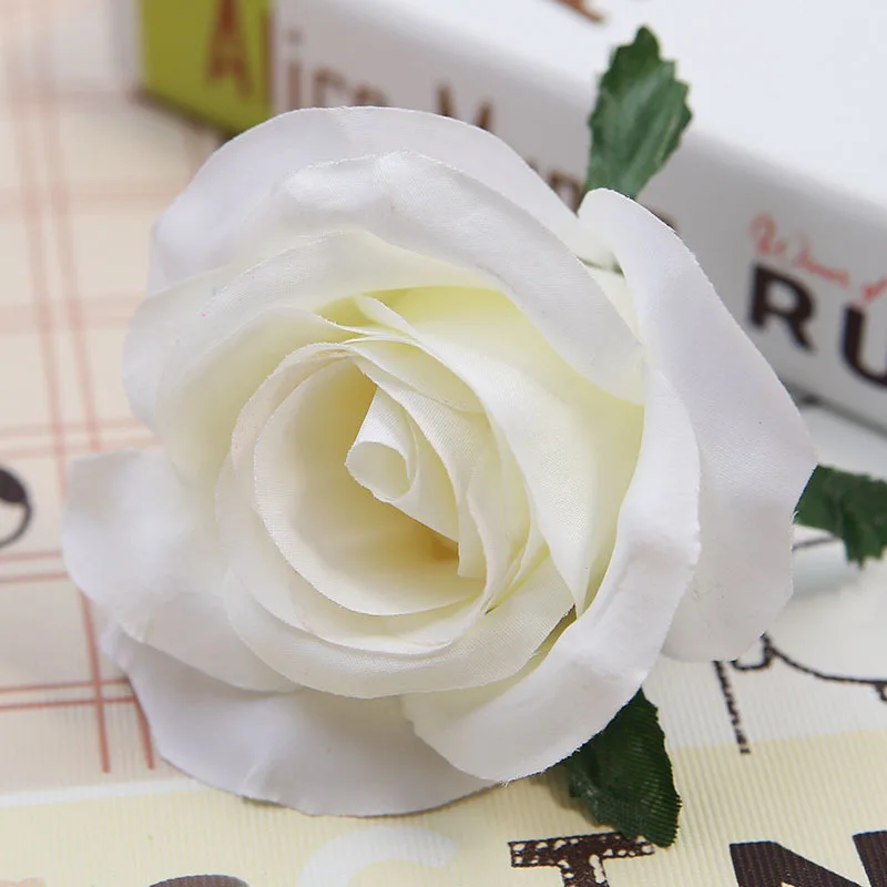 white 10 шт., искусственный цветок, 6 цветов, диаметр 9 см, розовая голова, высокое моделирование, роза, свадебное украшение, для дома, ручная работа, цветок на стену, сделай сам - Цвет: white
