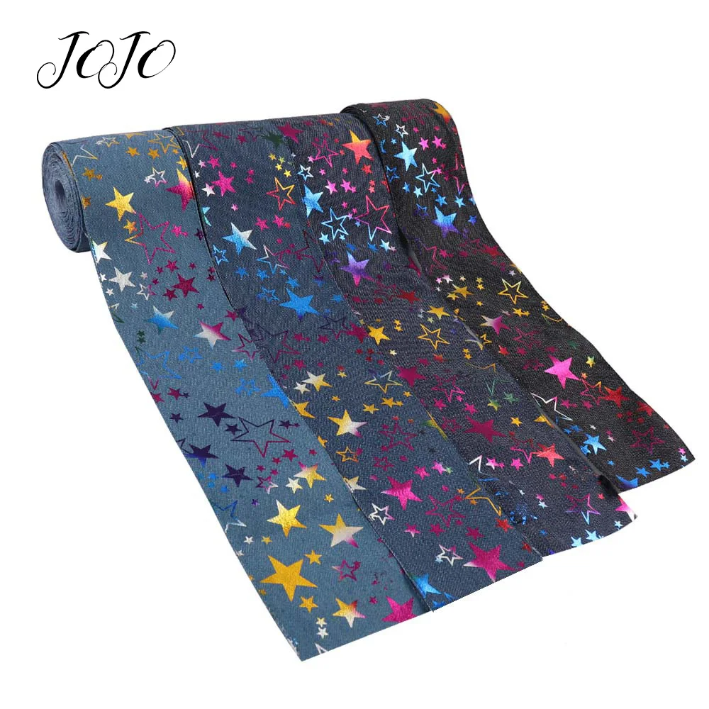 

JOJO BOWS 75mm 2y Denim Ribbon Colored Star Printed Webbing For Clothing DIY Handmade Craft Supplies Apparel Sewing Materials