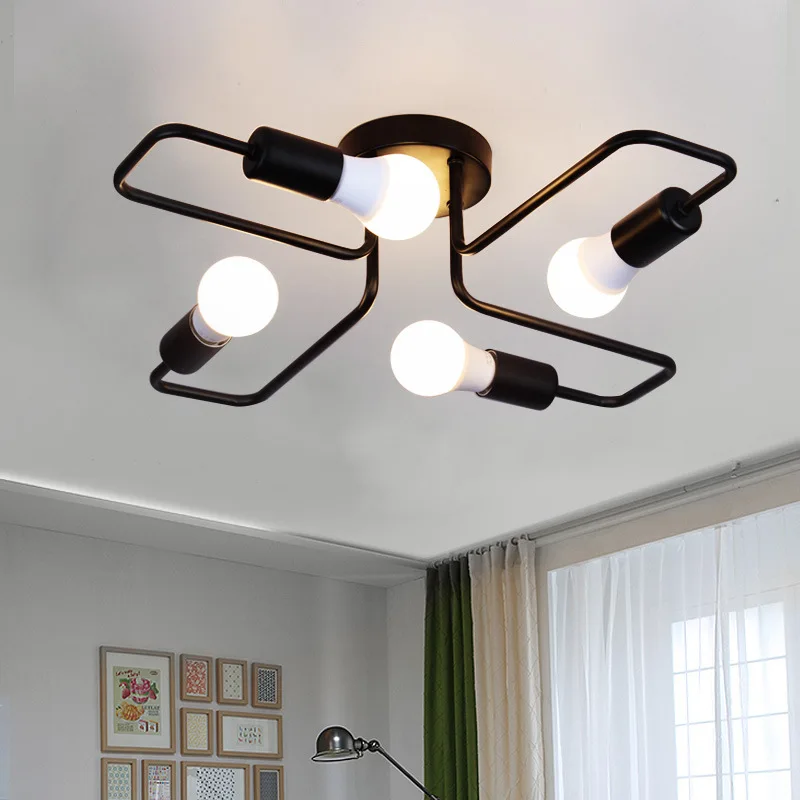 

DAR 4/6 Light Retro Wrought Iron Ceiling Lights Bedroom/Dining Room Vintage Black Ceiling Lamp Fixture E27 Lustres