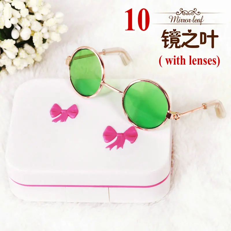 10 with lenses Модные очки для кукол, металлическая оправа для очков, мини солнцезащитные очки, очки с чехол для 60 см, Bjd 1/3, аксессуары для кукол - Цвет: 10 with lenses