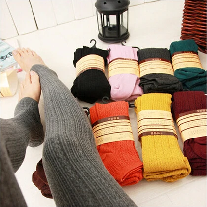 Скрученные облегающие зимние колготки женские вязаные полосатые штаны толстые