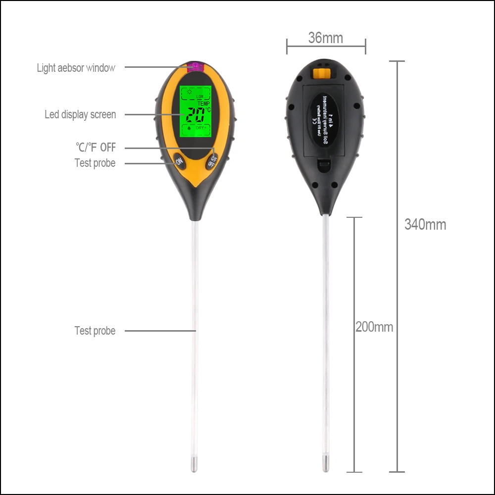 RZ 4 in1 Soil Moisture PH Meter Monitor Digital Gardening Plant Flowers Tester Farming Sunlight Acidity Humidity | Инструменты