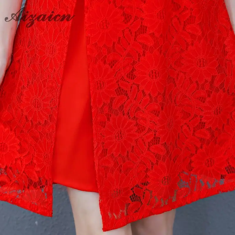 Современные китайское традиционное платье красные свадебные Qipao леди короткие
