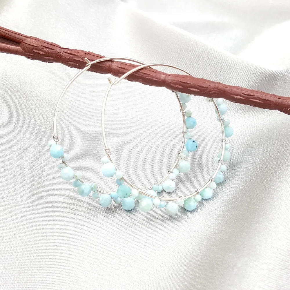 

Lii Ji Natural Larimar Pyrite Rainbow Sapphire Labradorite Spinel 925 Sterling Silver 18K Gold Plated Big Hoop Earrings