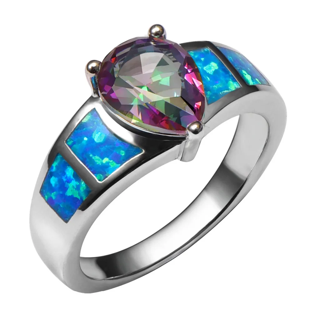Кольцо из стерлингового серебра 925 пробы с розовым радужным кристаллом синее
