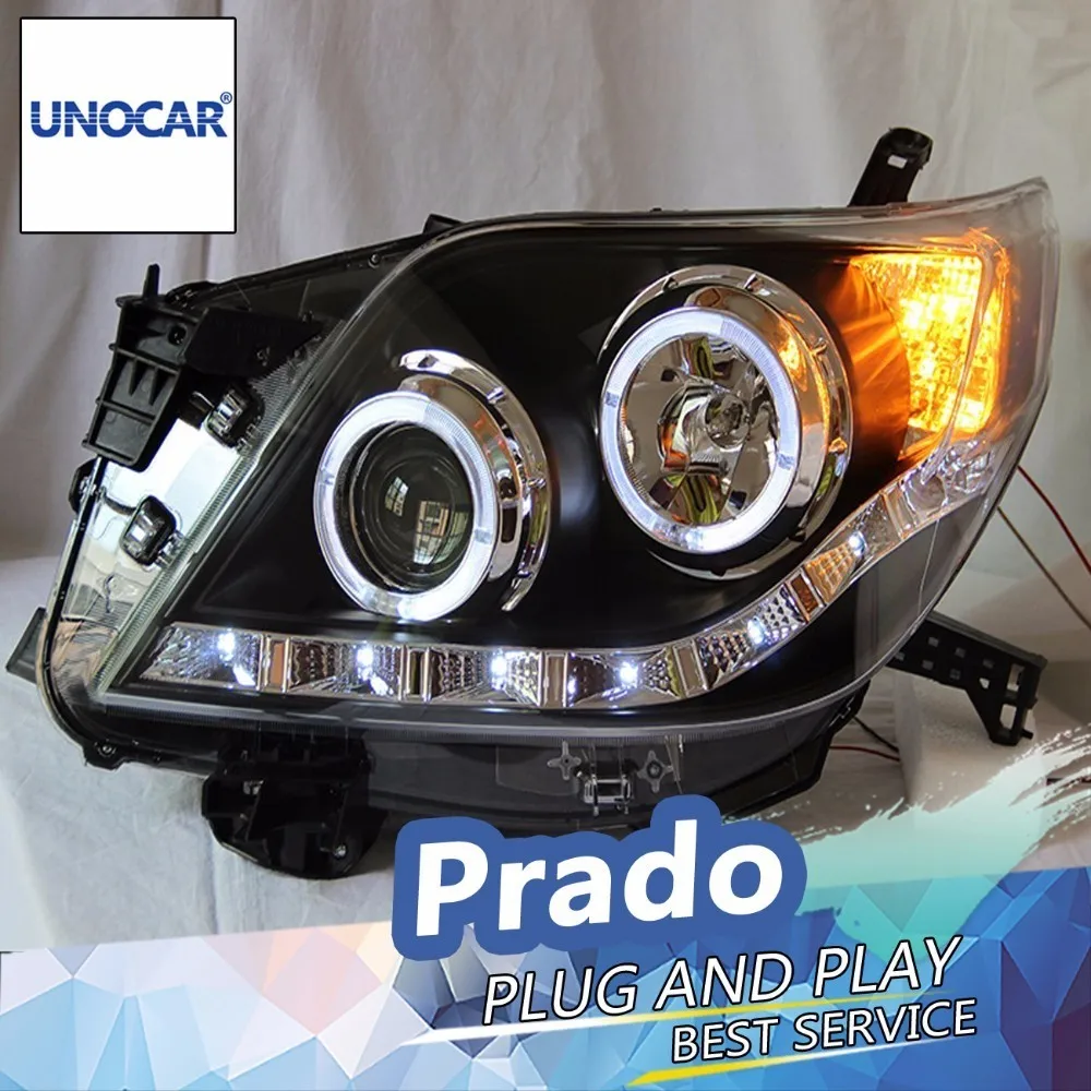 UNOCAR для 2010 2013 Prado фары светодиодный DRL Объектив двойной луч H7 HID ксеноновые
