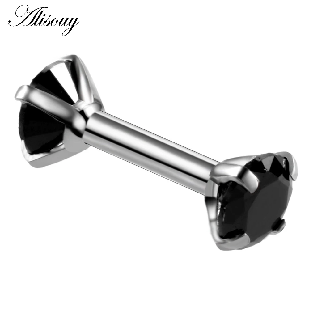Silver Black CZ Двойные круглые серьги для женщин хирургический стальной стержень серьги хрящевой пирсинг ухо драгоценный камень циркон стразы серьги стержни ювелирные изделия - Окраска металла: Silver Black CZ