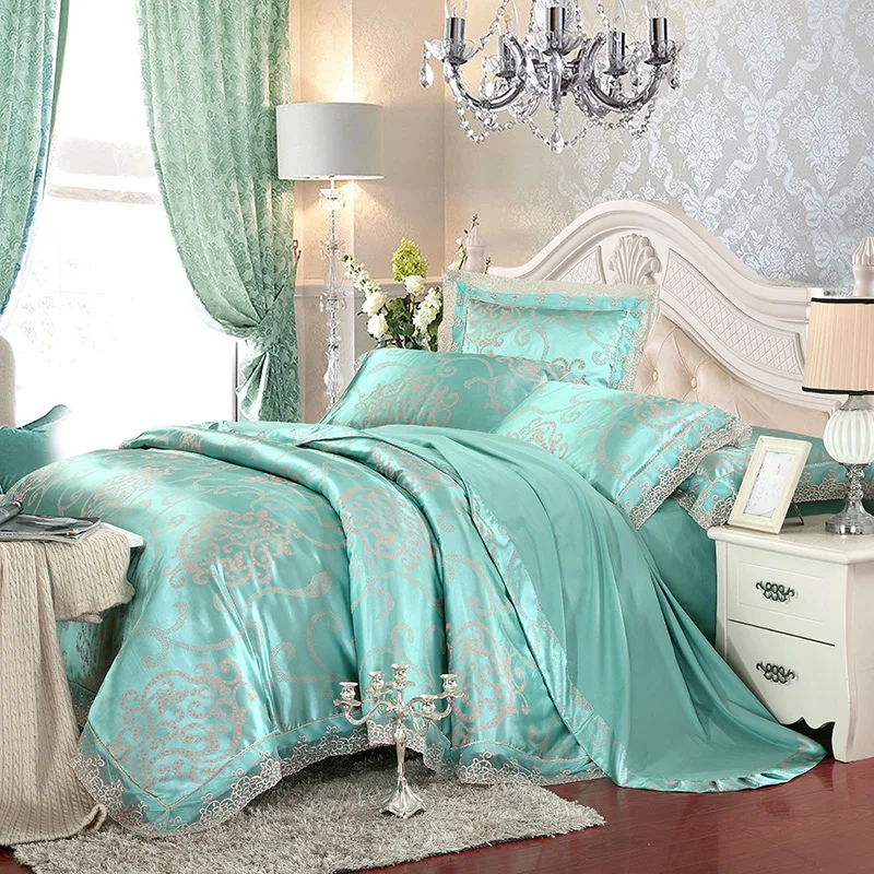 Комплект постельного белья с принтом мандалы роскошное зеленое мягкое шелковое