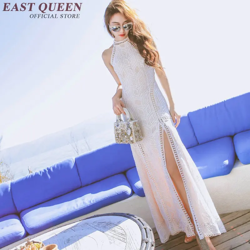 Женское длинное пляжное платье в стиле бохо белое кружевное Макси-платье без