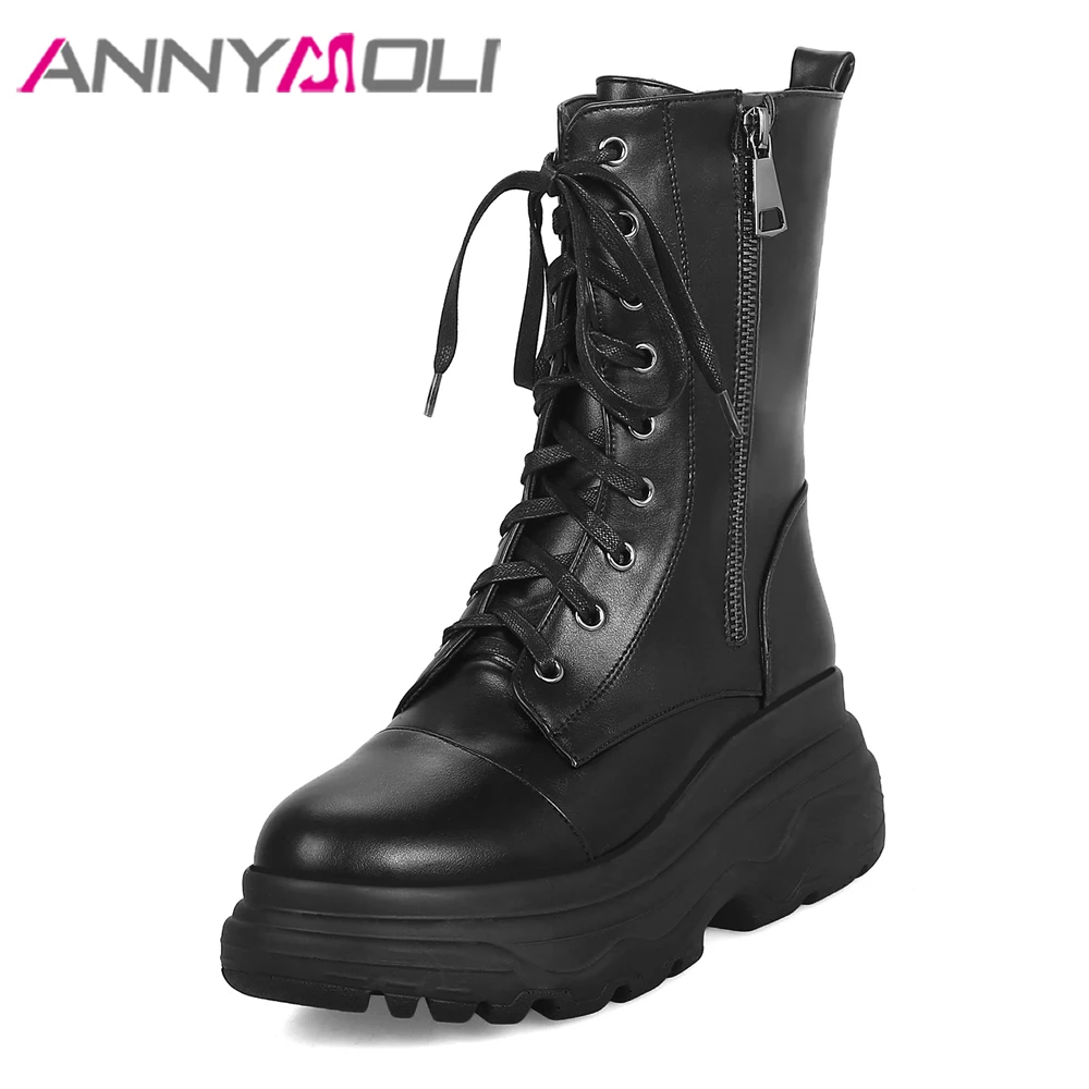 Женские мотоциклетные ботинки ANNYMOLI зимние на плоской платформе молнии до