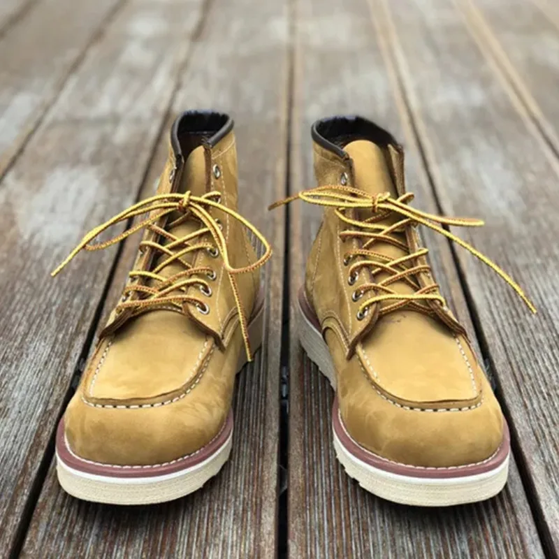 202 Yellow Goodyear/Винтажные ботильоны в байкерском стиле из натуральной кожи; высококачественные мужские повседневные модельные ботинки с круглым носком и крыльями; красные ботинки для работы - Цвет: 202 Yellow
