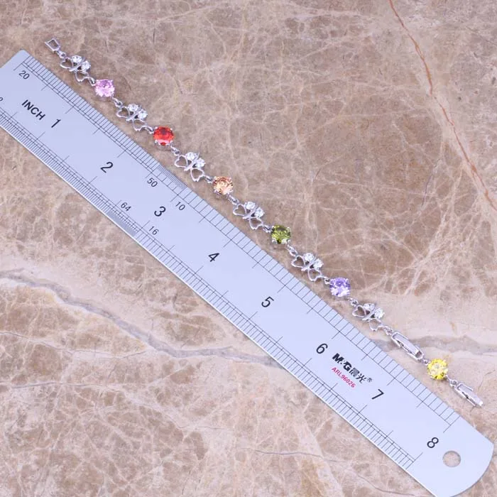 Многоцветный Зеленый Перидот Посеребренная цепочка браслет бабочка 7 8 дюймов