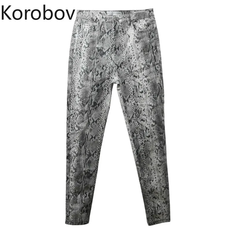 Korobov/женские узкие брюки со змеиным принтом Женские обтягивающие с высокой
