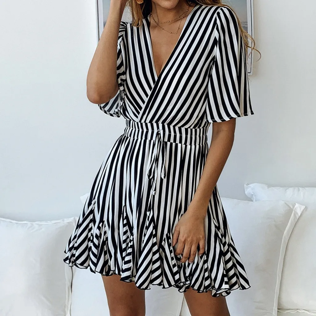 Vestidos verano, женское весеннее и летнее модное повседневное Полосатое платье с коротким рукавом и модным принтом, одежда sukienki damskie