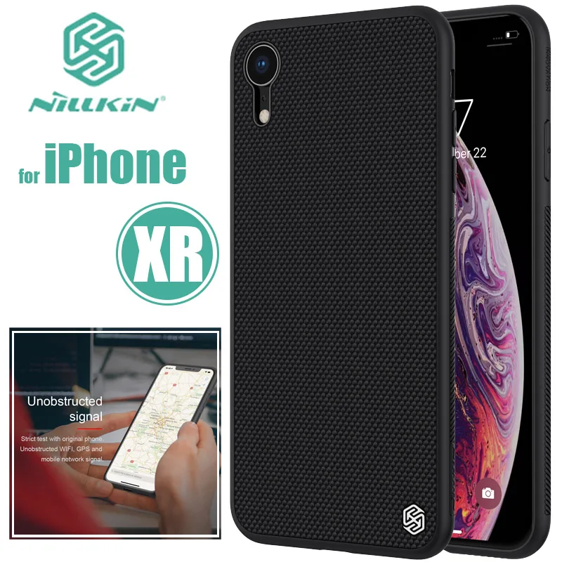 Nillkin-funda trasera de fibra de nailon con textura 3D para iPhone XR, carcasa rígida de borde suave para iPhone XR, Nilkin