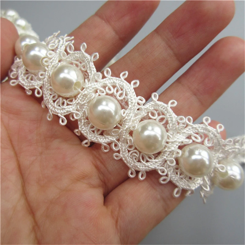 1 метр 25 мм белый полиэфирный жемчуг кружевной край отделка Лента ткань вышитая