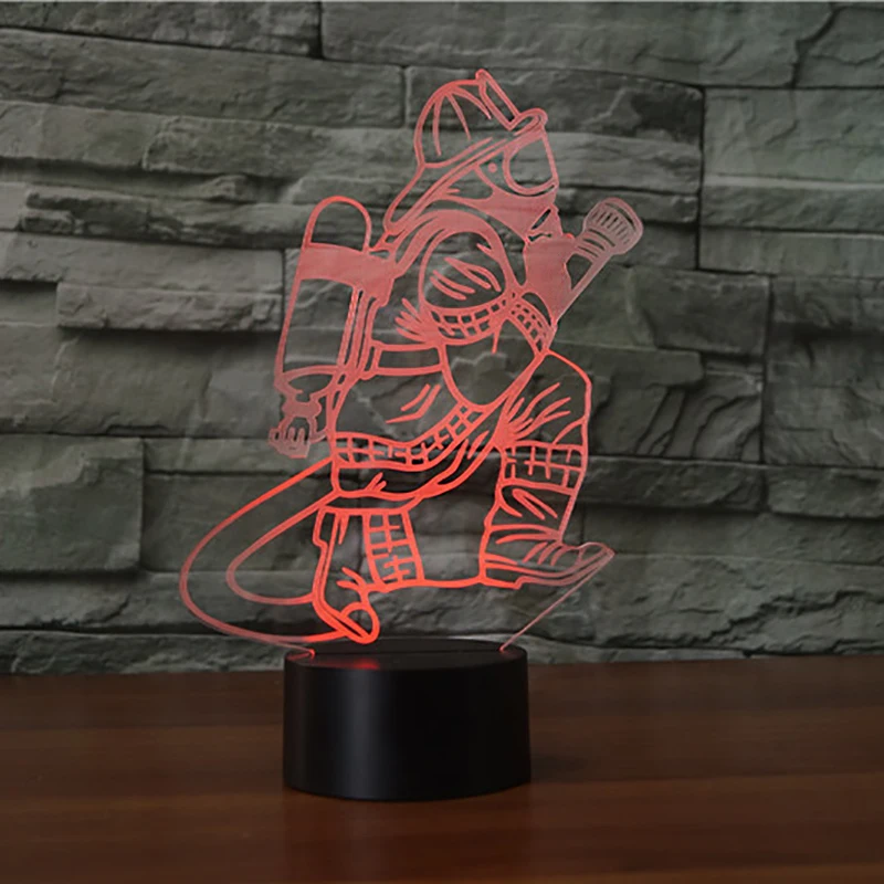 Новинка 7 цветов Изменение 3D фиреманс настольная лампа светодиодный USB нажатием