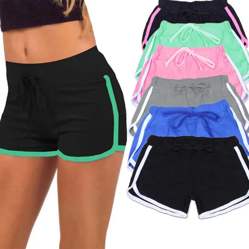 

Hot Sale Healthy Drawstring Shorts Women Casual Loose Cotton Contrast BindingSide Split Elastic Waist Fitness Short pants