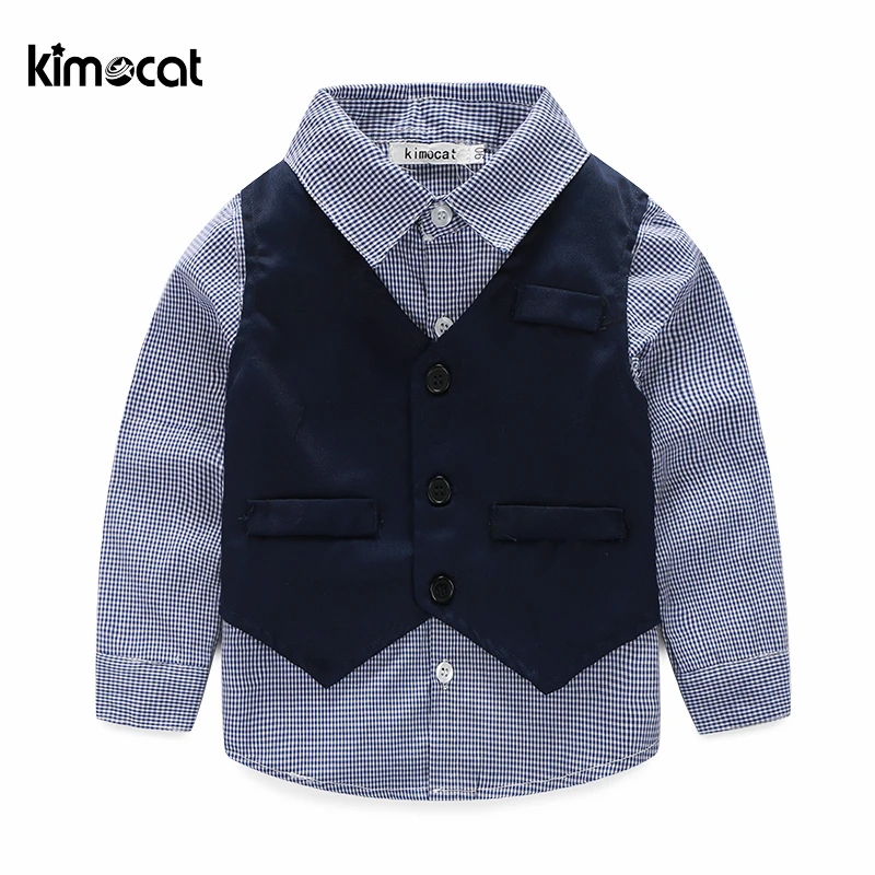 Kimocat/осень-зима комплекты Клетчатая детская одежда из хлопка, одежда для мальчиков 3 шт./компл. рубашка+ жилетка+ Штаны roupas infantis menino для детей 9-12 м