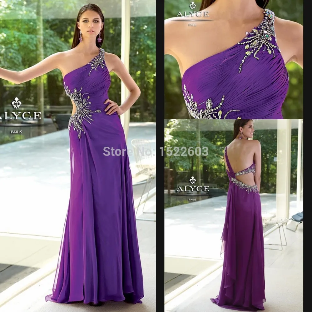 A Line One Shoulder Beading Chiffon Sexy Long Purple Evening Dress Party Elegant Formal Prom Dresses 2015 T1204 | Свадьбы и
