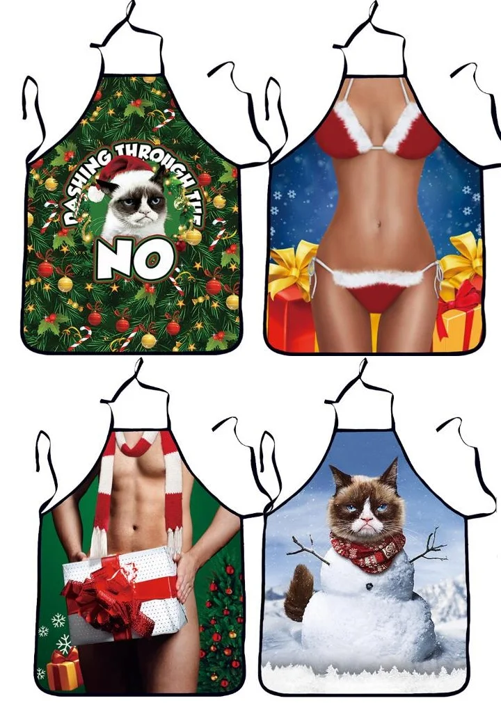 Creative funny Christmas design cooking aprons sanitary cleaning cartoon cat style sexy lady men picture gift | Дом и сад
