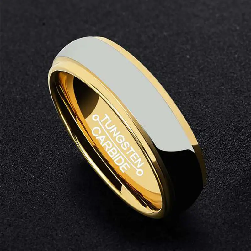 

New Arrival 6mm Width Sliver and Gold Two Colors Tungsten Wedding Carbide Rings for Couples Comfort Fit Size 7-13