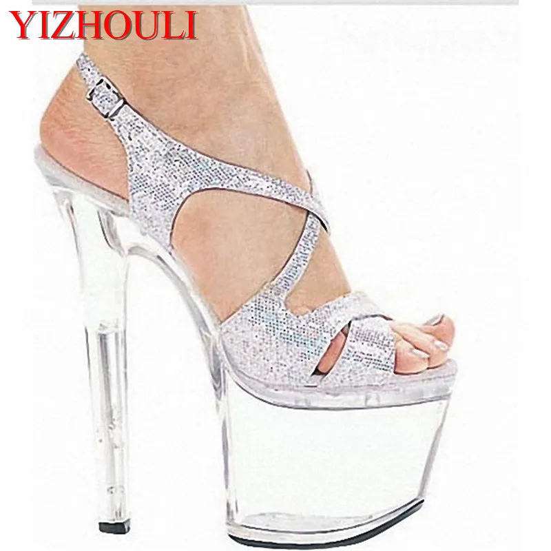 17CM heels sequined summer sandals, model banquet dress party stage pole dancing, dancing shoes