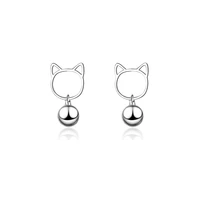 trendy little cat animal bell 925 sterling silver ladies tassel stud earrings wholesale jewelry no fade for women gift