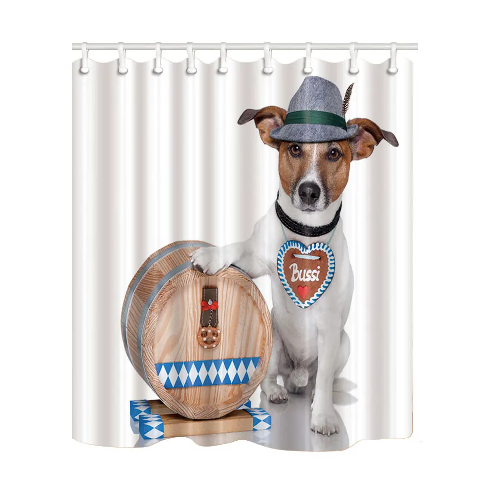 

Funny Animals Shower Curtains Cute Dog and Cat Printing Bath Screens Polyester Fabric Waterproof and Mildew Proof with 12 Hooks