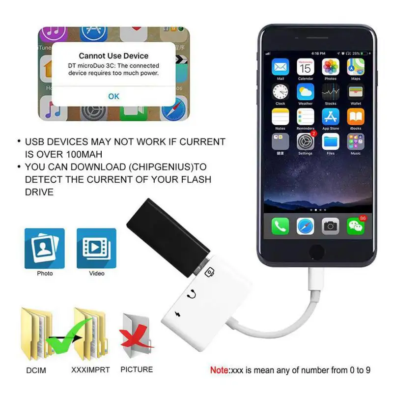 3 в 1 аудио конвертер для камеры iPhone 3-портовый разъем и воспроизведение USB зарядка