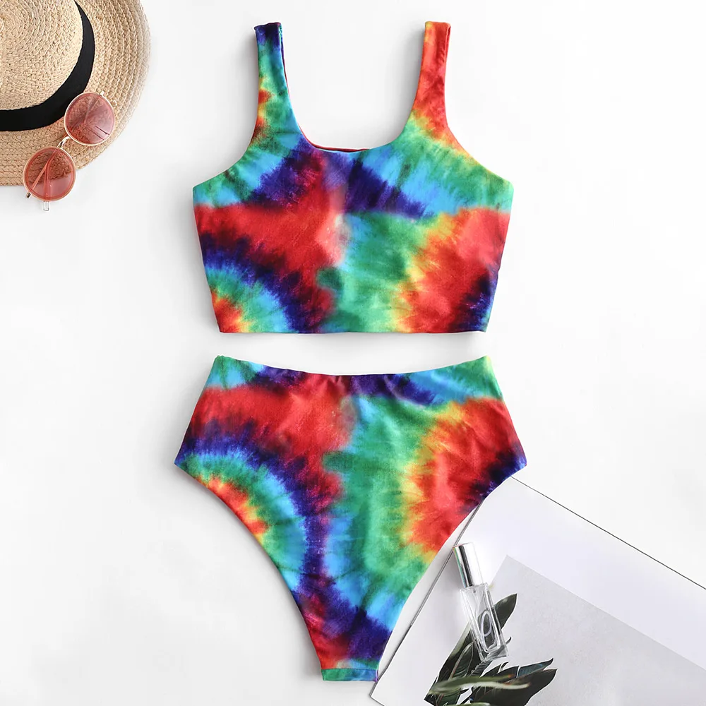 Женский купальник-танкини ZAFUL Tie Dye Knot с высокой талией женский купальный костюм