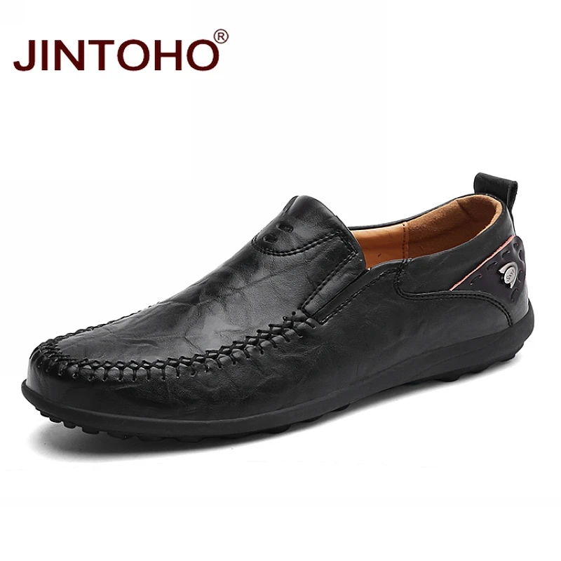 black JINTOHO/; мужская кожаная обувь; брендовая модная мужская обувь; мужская повседневная кожаная обувь; мужские лоферы из натуральной кожи; водонепроницаемые Мокасины - Цвет: black