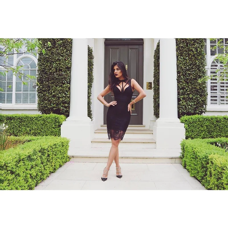 2017 женское черное платье без рукавов с круглым вырезом и открытой спиной