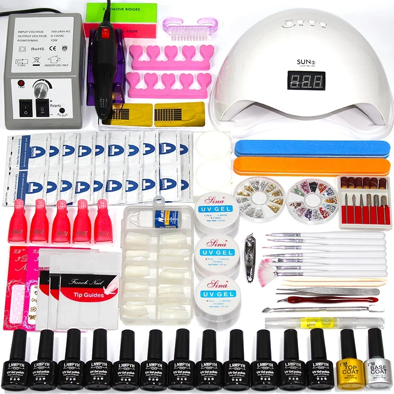 Лак для ногтей kit12/10 цветов гель лак для ногтей комплект маникюрного геля для Лаки Нейл-арт Набор 36/48/54W УФ-лампы для ногтей Сушилка электрическая дрель комплект