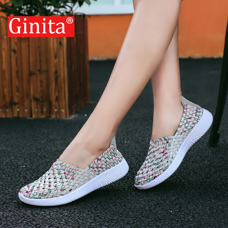 Женская обувь на плоской платформе Ginita тканые кроссовки с перфорацией дышащие