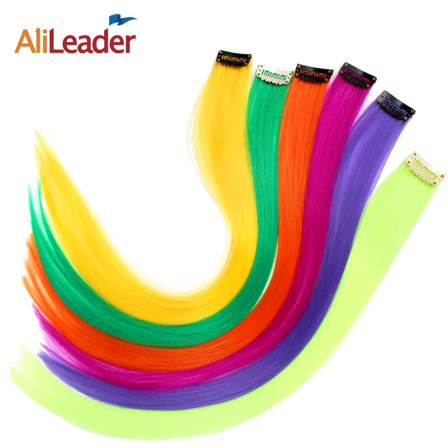 Alileader Synthetic Clip In One Piece Hair Extensions 50Cm Straight Long Hairpieces Women Girls Rainbow 57 Colors 12G/Pcs